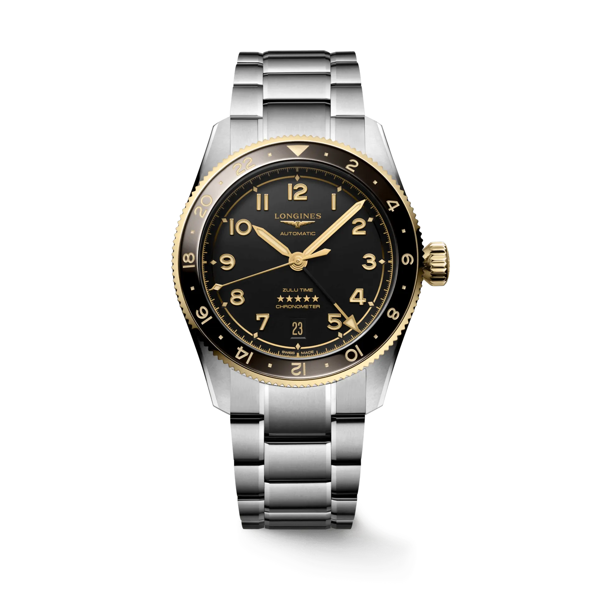 Longines Spirit Zulu Time 39mm GMT 18kt Bezel Men's Watch L38025536