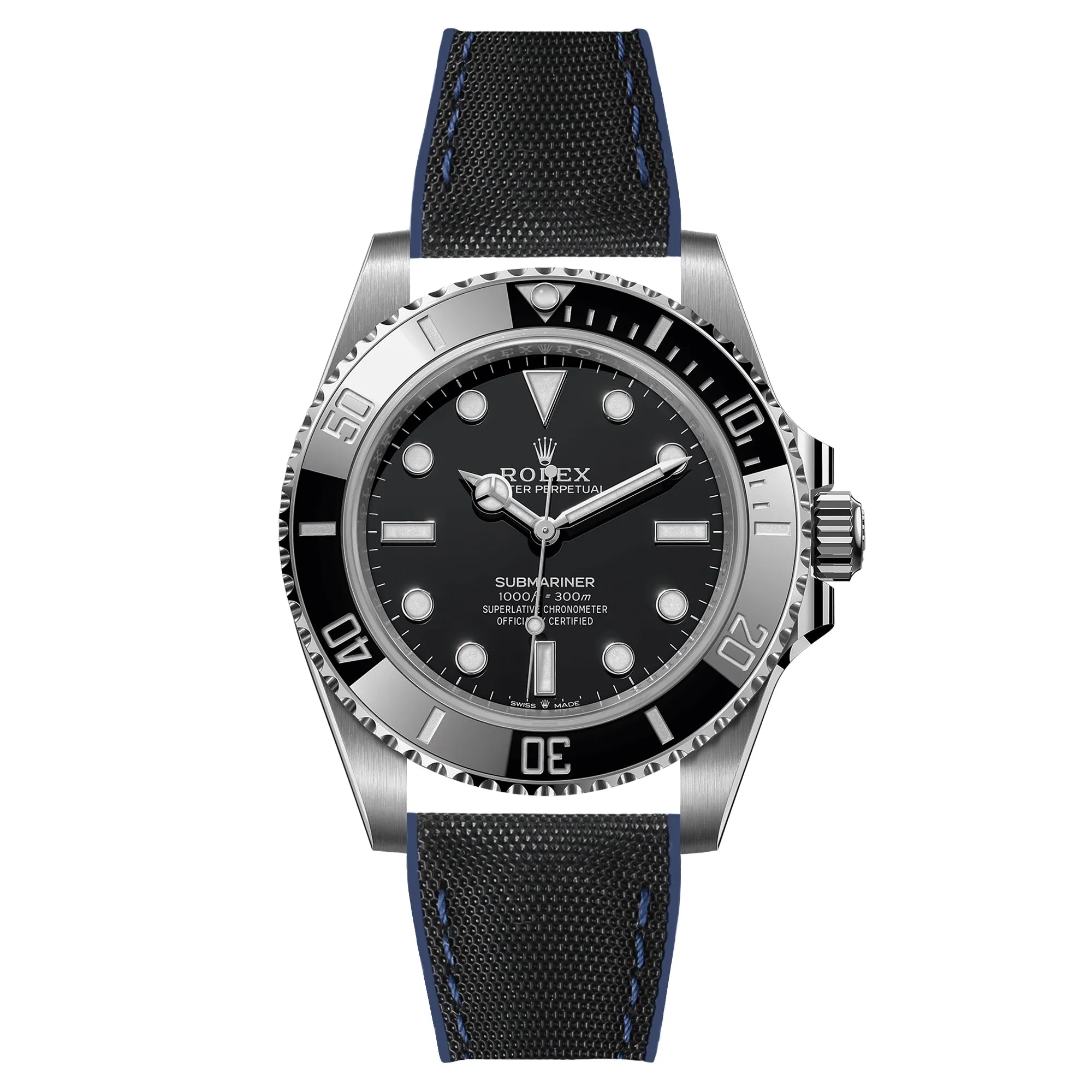 Luca Canvas Nylon & FKM Rubber Hybrid Performance Strap for Rolex Datejust - Blue (8097)