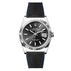Luca Canvas Nylon & FKM Rubber Hybrid Performance Strap for Rolex Datejust - Blue (8097)
