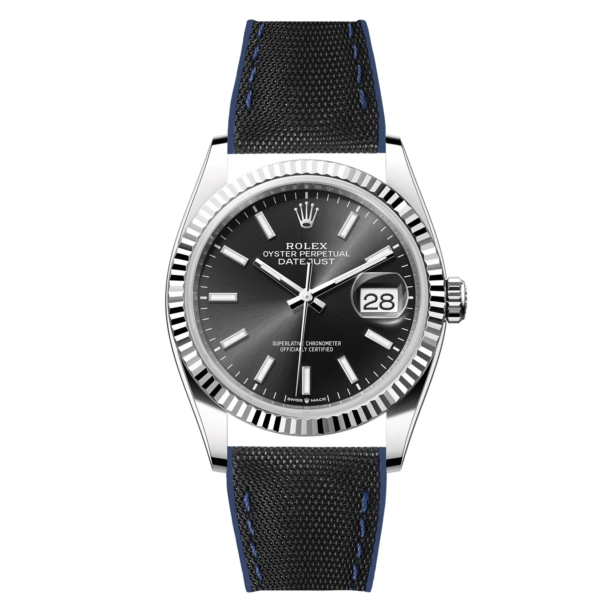Luca Canvas Nylon & FKM Rubber Hybrid Performance Strap for Rolex Datejust - Blue (8097)