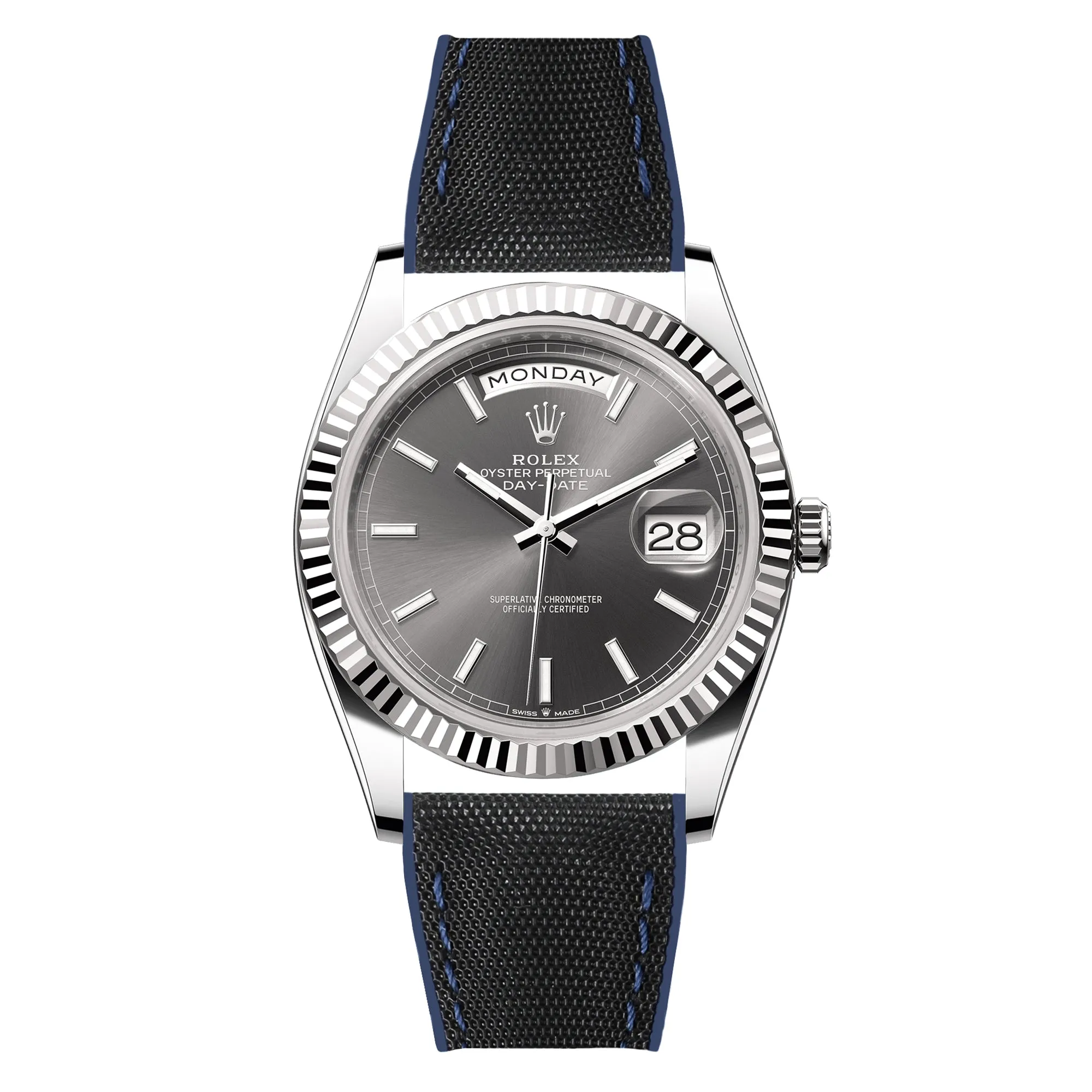 Luca Canvas Nylon & FKM Rubber Hybrid Performance Strap for Rolex Datejust - Blue (8097)