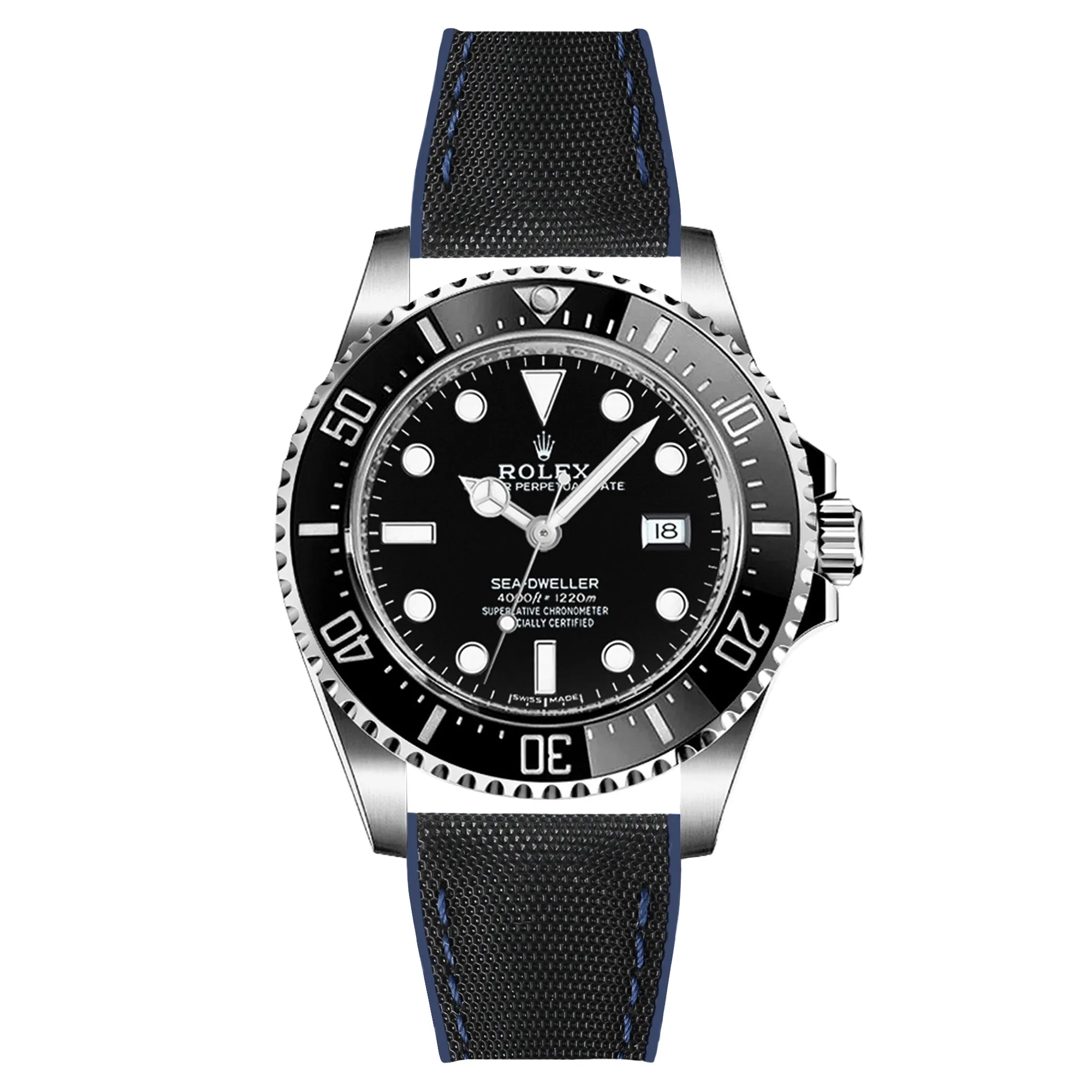 Luca Canvas Nylon & FKM Rubber Hybrid Performance Strap for Rolex Datejust - Blue (8097)