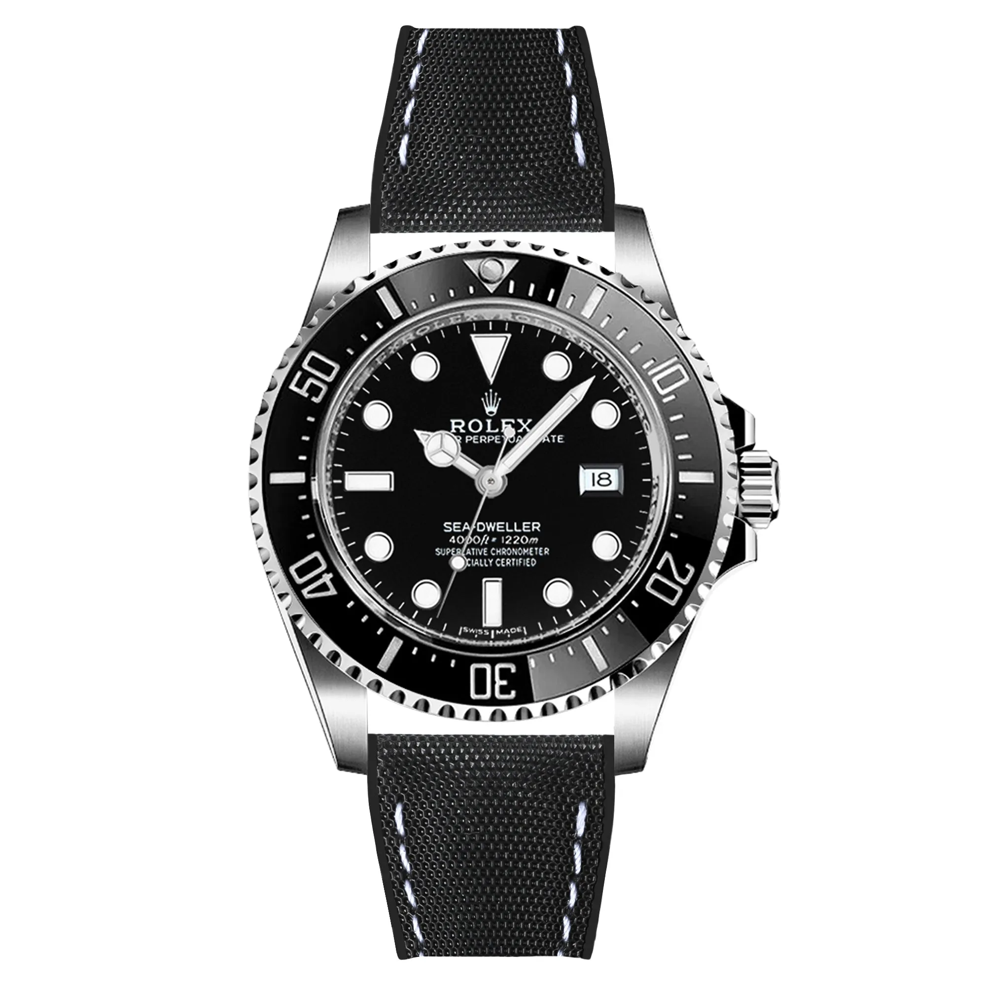 Luca Canvas Nylon & FKM Rubber Hybrid Performance Strap for Rolex Datejust - Blue (8097)