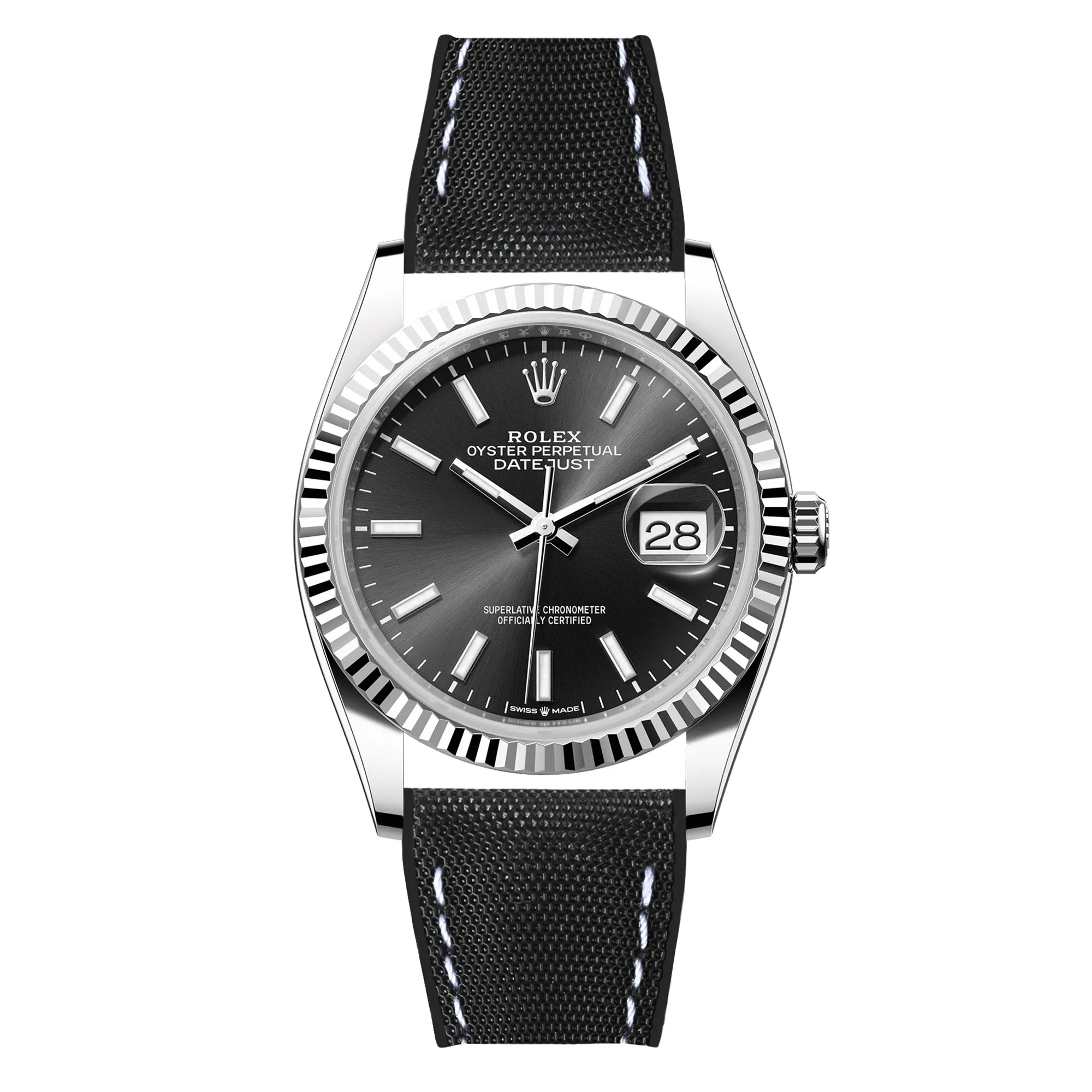Luca Canvas Nylon & FKM Rubber Hybrid Performance Strap for Rolex Datejust - Blue (8097)