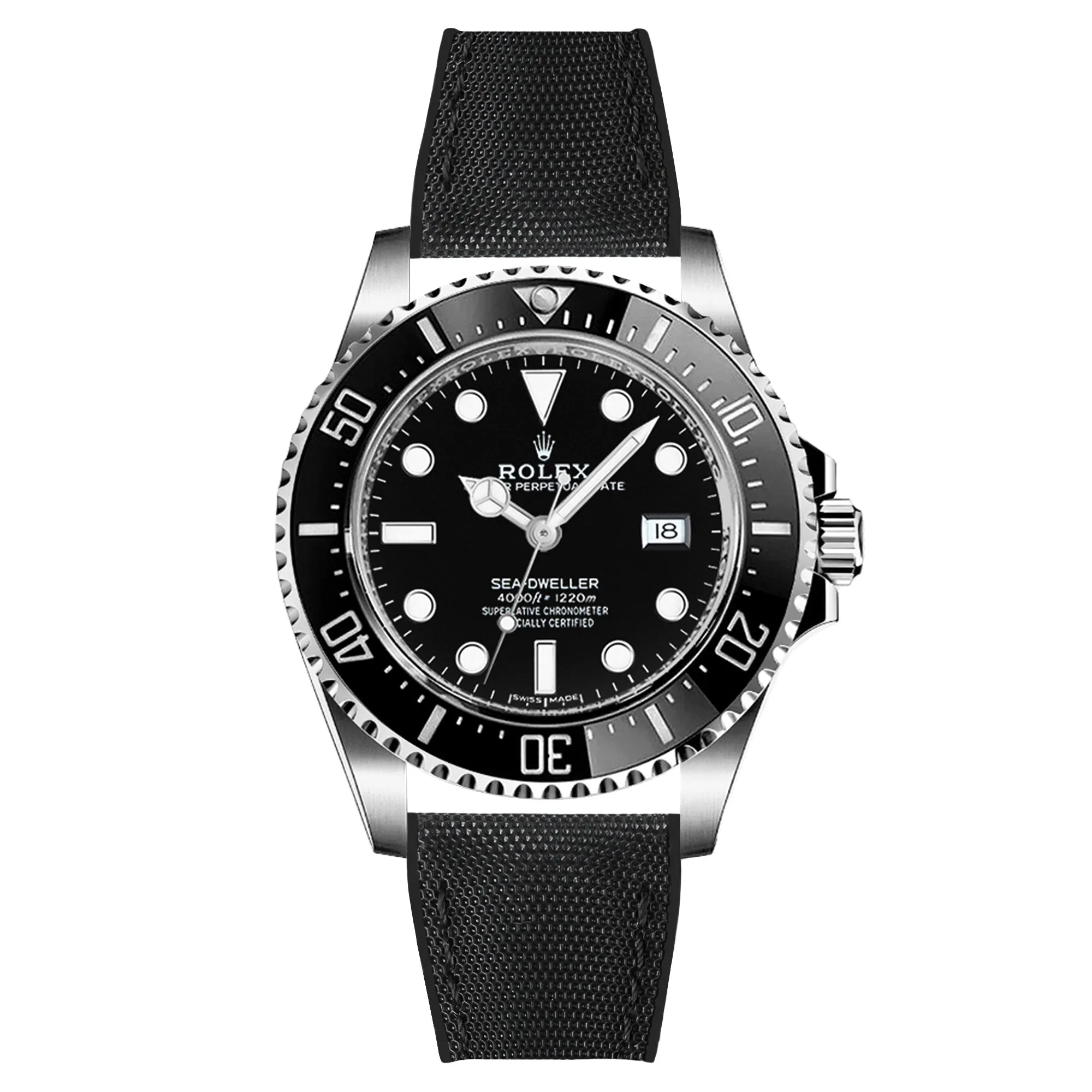 Luca Canvas Nylon & FKM Rubber Hybrid Performance Strap for Rolex Datejust - Blue (8097)