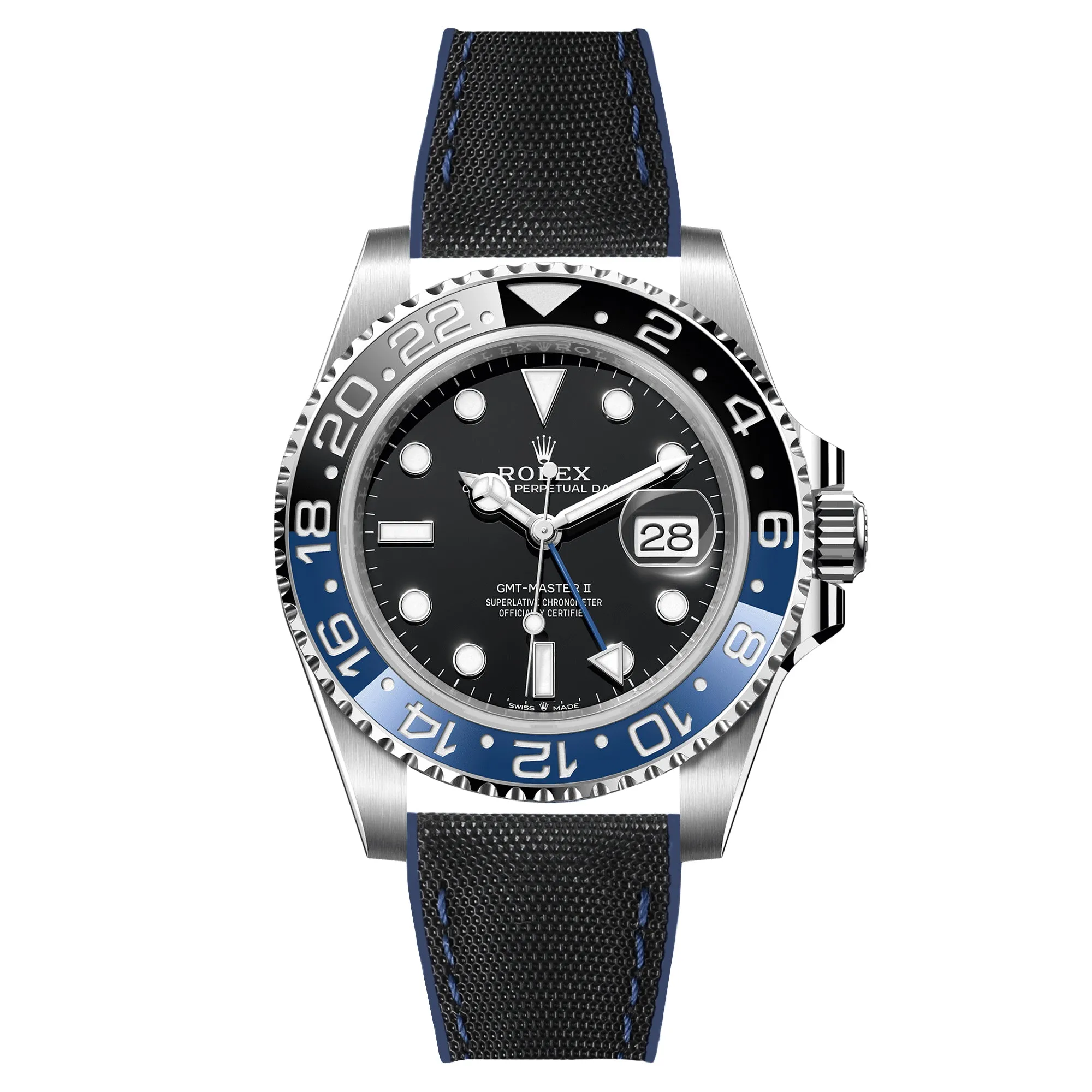 Luca Canvas Nylon & FKM Rubber Hybrid Performance Strap for Rolex Datejust - Blue (8097)