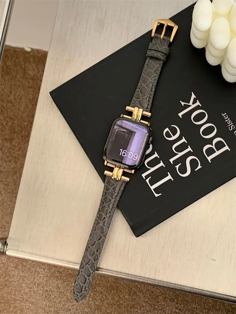 Luxury Metal and Genuine Leather Band for Apple Watch Series