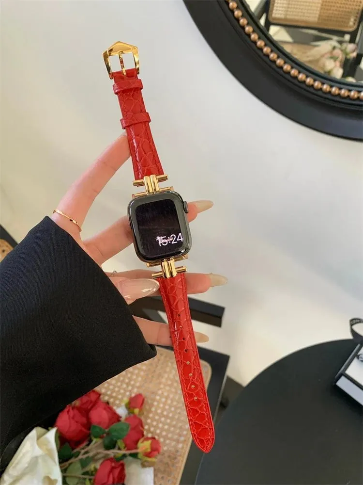 Luxury Metal and Genuine Leather Band for Apple Watch Series