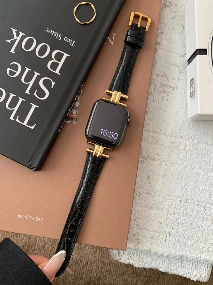 Luxury Metal and Genuine Leather Band for Apple Watch Series