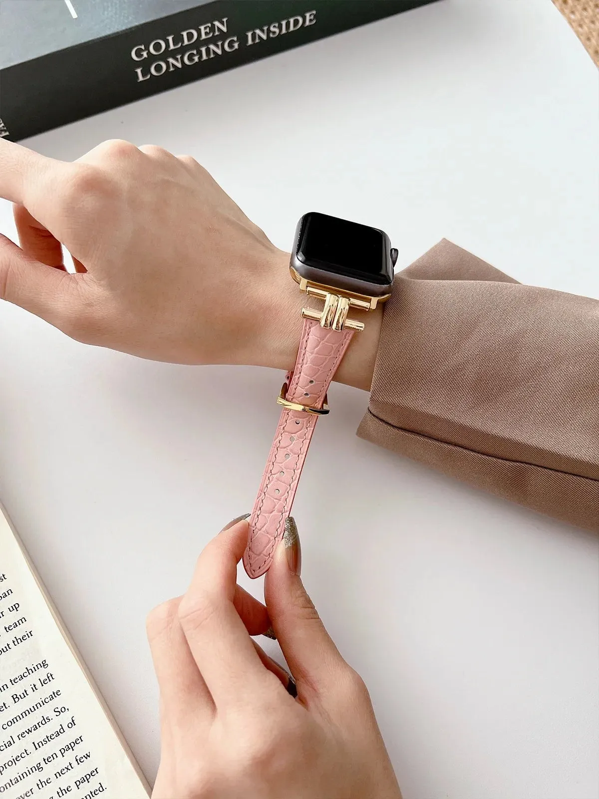 Luxury Metal and Genuine Leather Band for Apple Watch Series