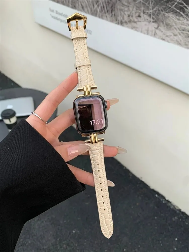 Luxury Metal and Genuine Leather Band for Apple Watch Series