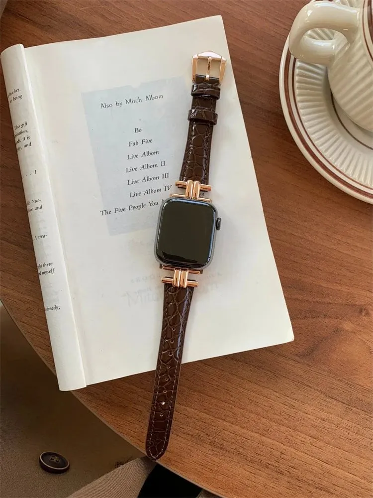 Luxury Metal and Genuine Leather Band for Apple Watch Series