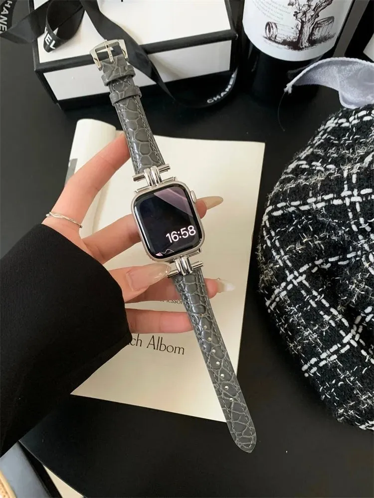 Luxury Metal and Genuine Leather Band for Apple Watch Series