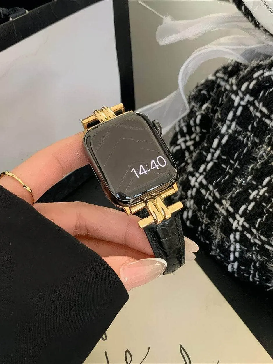 Luxury Metal and Genuine Leather Band for Apple Watch Series