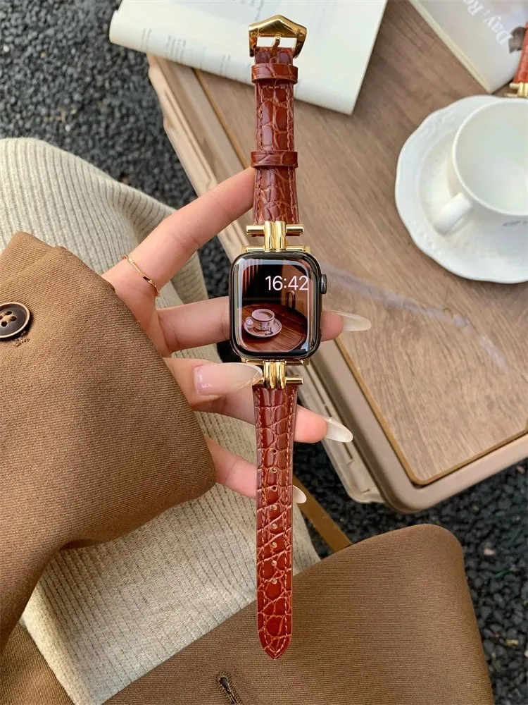 Luxury Metal and Genuine Leather Band for Apple Watch Series