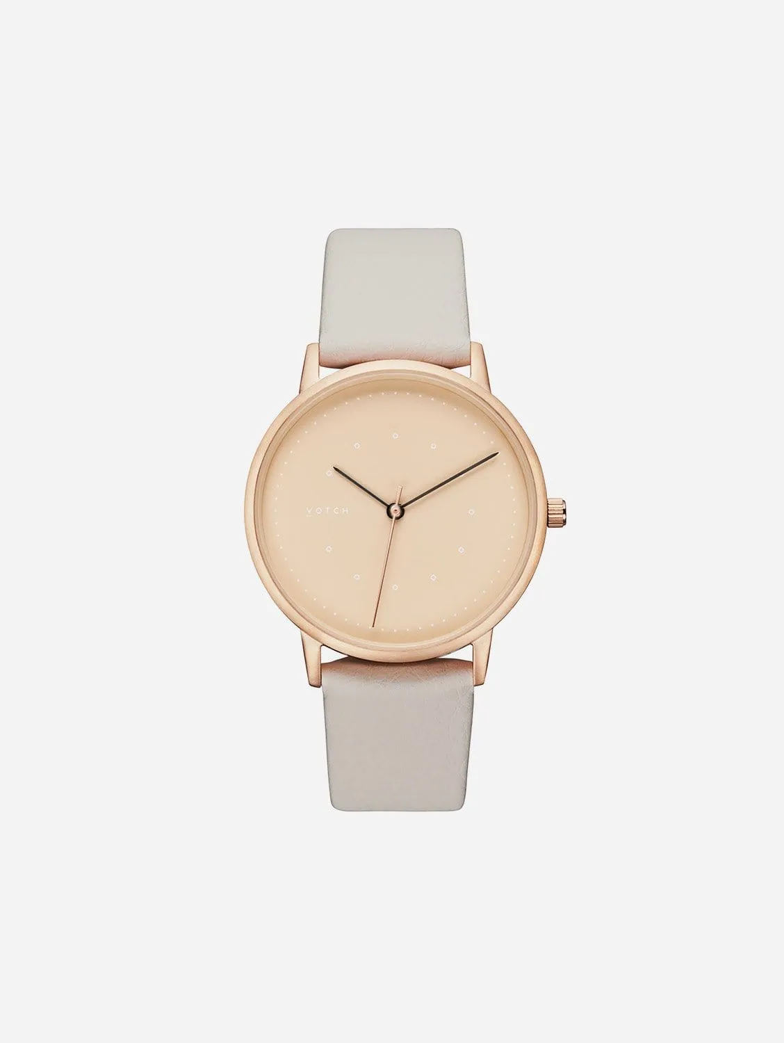 Lyka Watch with Rose Gold & Taupe Dial | Cloudy Grey Vegan Leather Strap