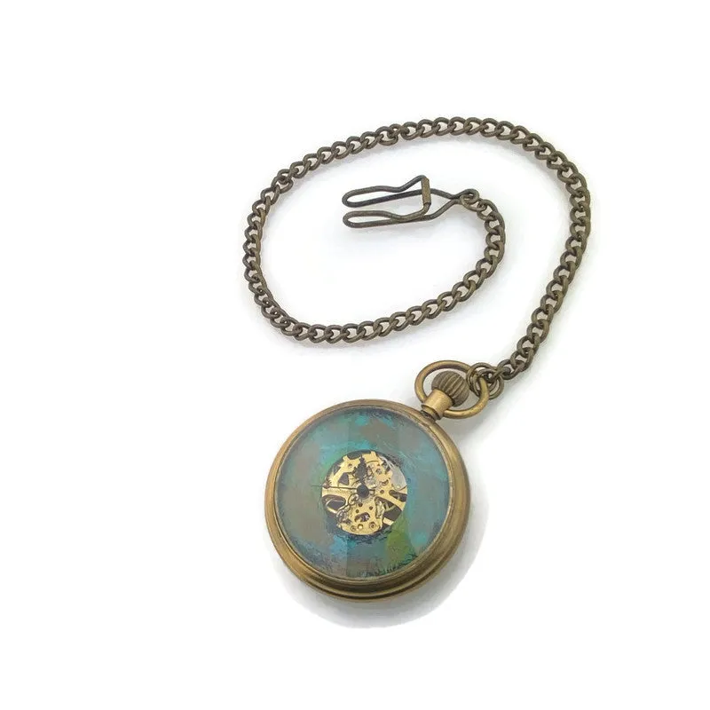 Mechanical brass Pocket Watch with Multicolor Dial