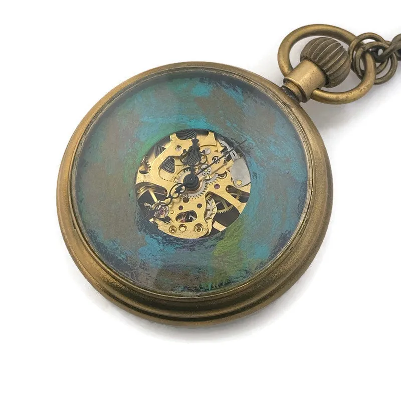 Mechanical brass Pocket Watch with Multicolor Dial