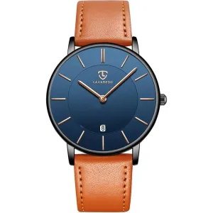 Mens Watches, Minimalist Fashion Simple Wrist Watch for Men Analog Date with Leather Strap | Multiple Colors