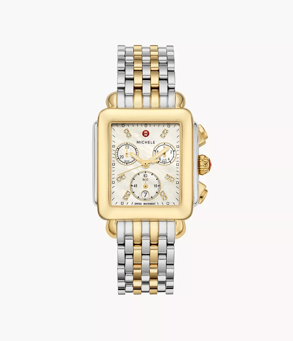 MICHELE Deco 33mm 18K Gold Chronograph Women's Watch MWW06A000779