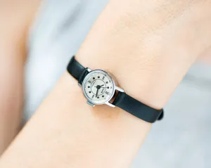 Micro watch for women unused vintage Dawn, lady watch minimalist, dot face silver shade women watch, unique watch, new premium leather strap