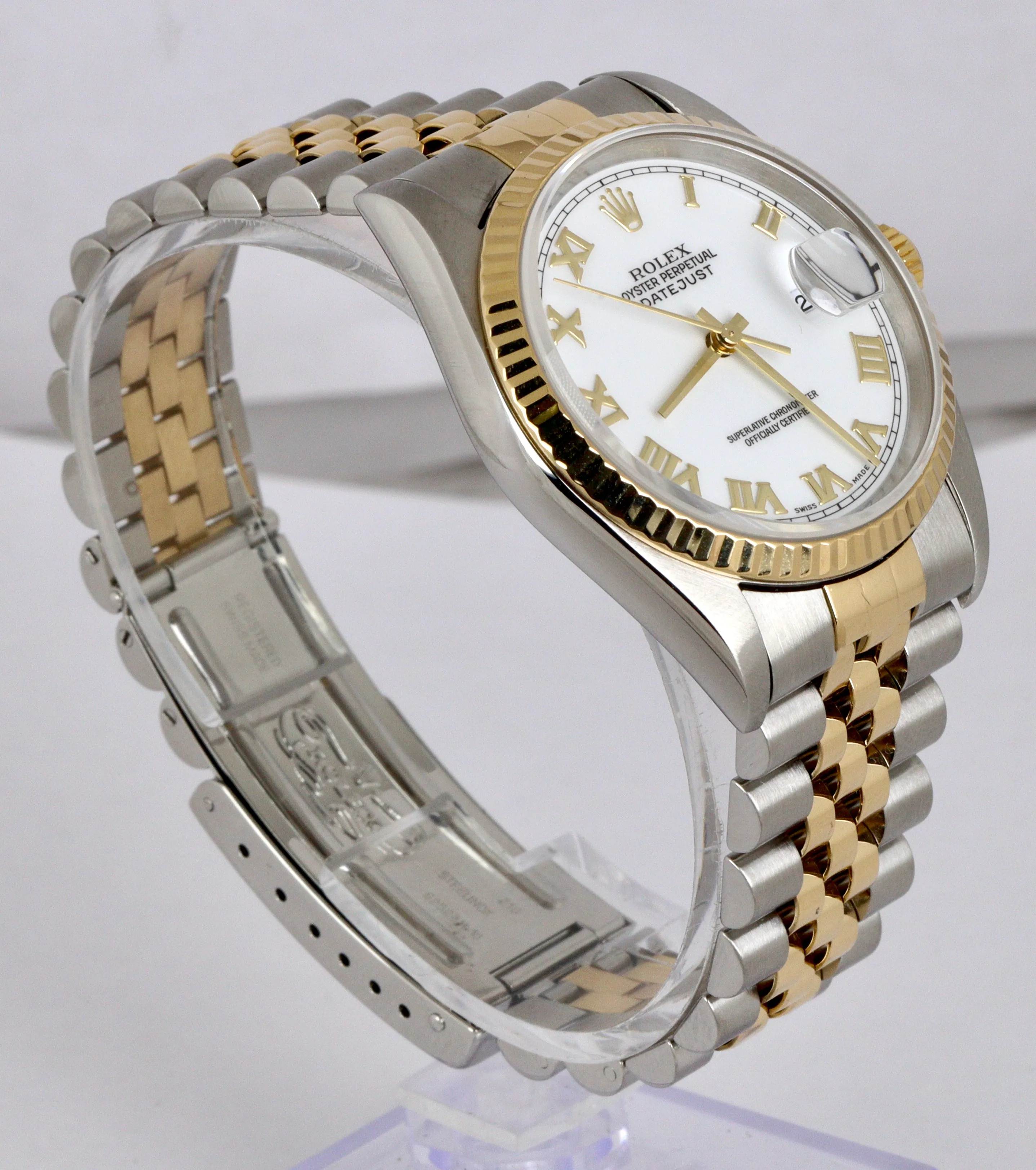 MINT 1996 DateJust 36 White Roman 16233 Two-Tone 18K Gold Steel 36mm Jubilee