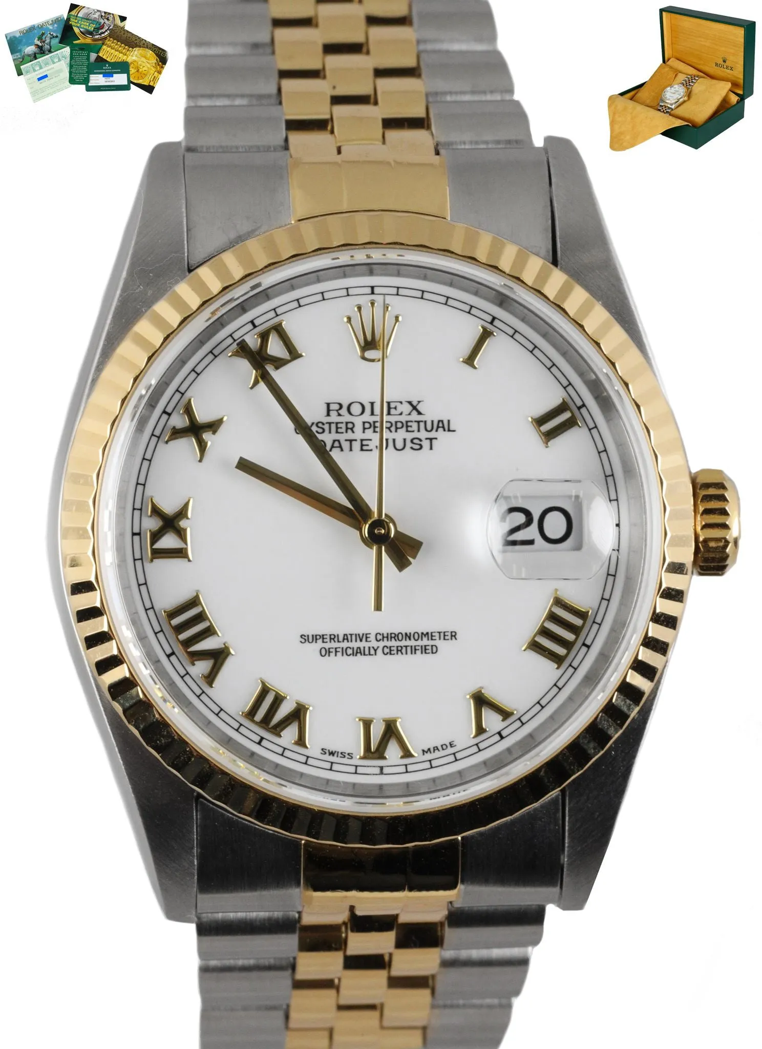 MINT 1996 DateJust 36 White Roman 16233 Two-Tone 18K Gold Steel 36mm Jubilee