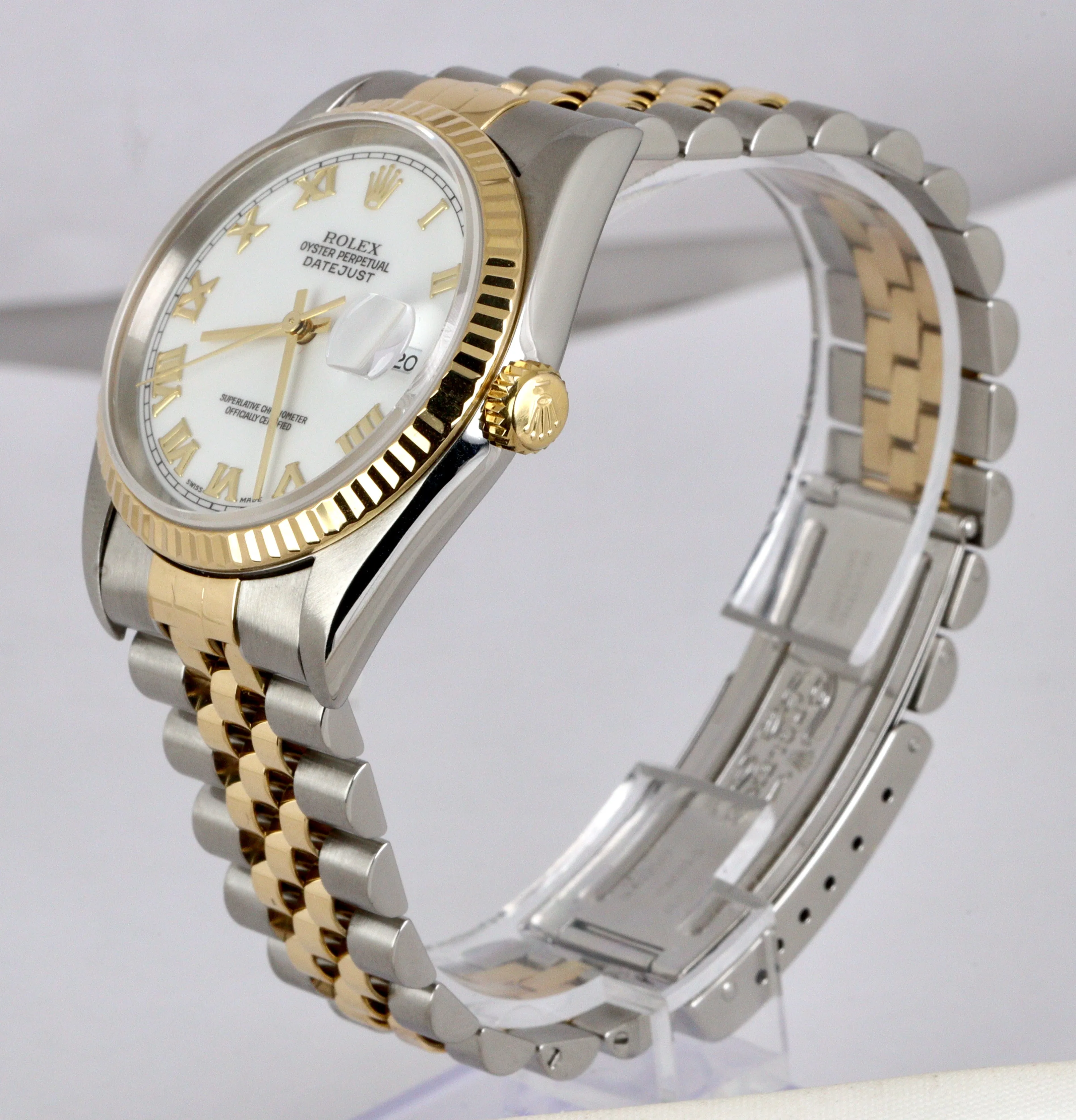 MINT 1996 DateJust 36 White Roman 16233 Two-Tone 18K Gold Steel 36mm Jubilee