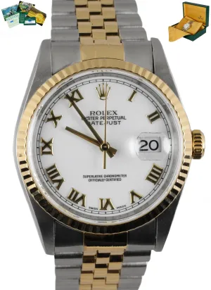 MINT 1996 DateJust 36 White Roman 16233 Two-Tone 18K Gold Steel 36mm Jubilee
