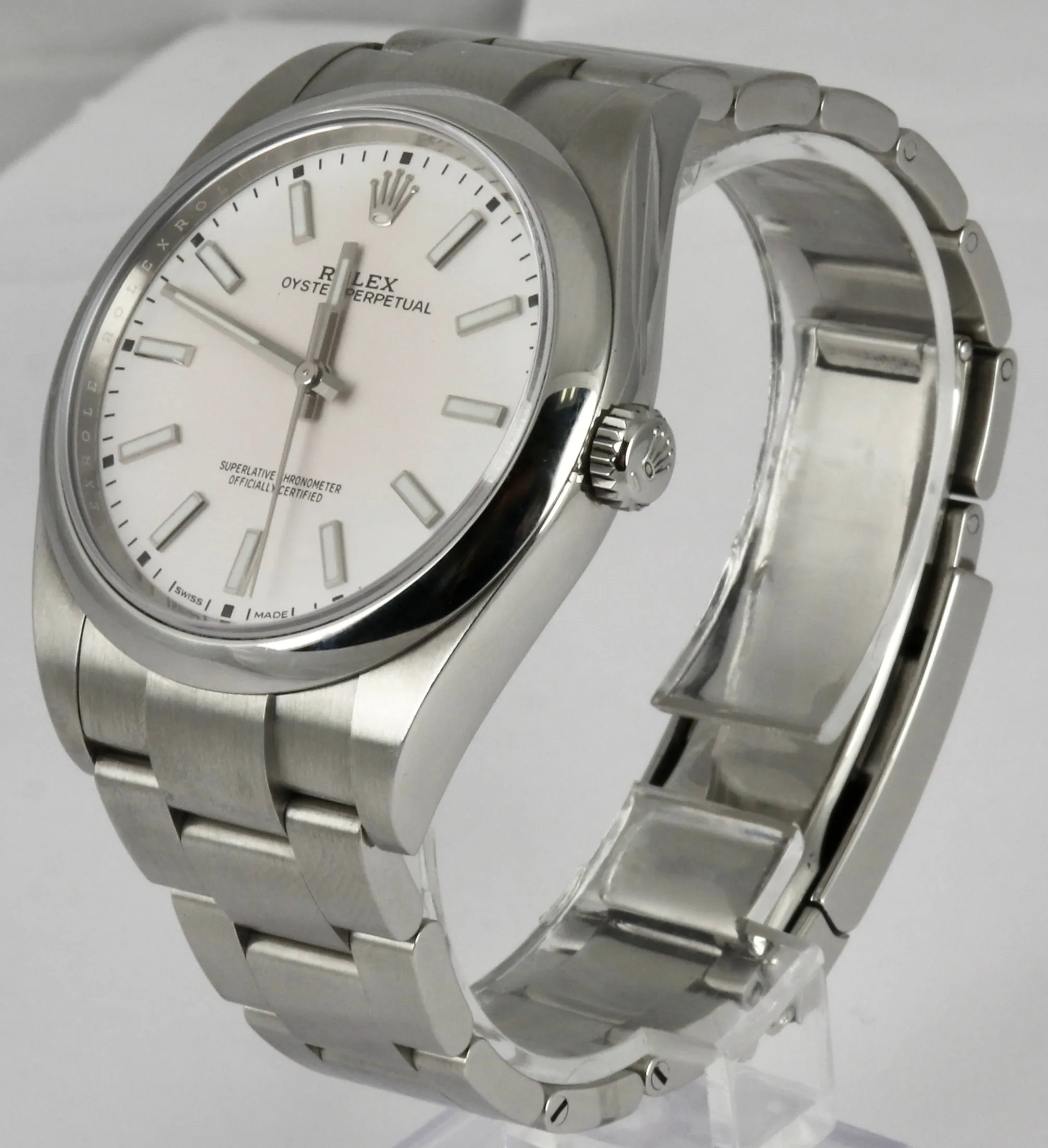 MINT 2019 Rolex Oyster Perpetual 39mm White Stainless Steel 114300 B P Watch