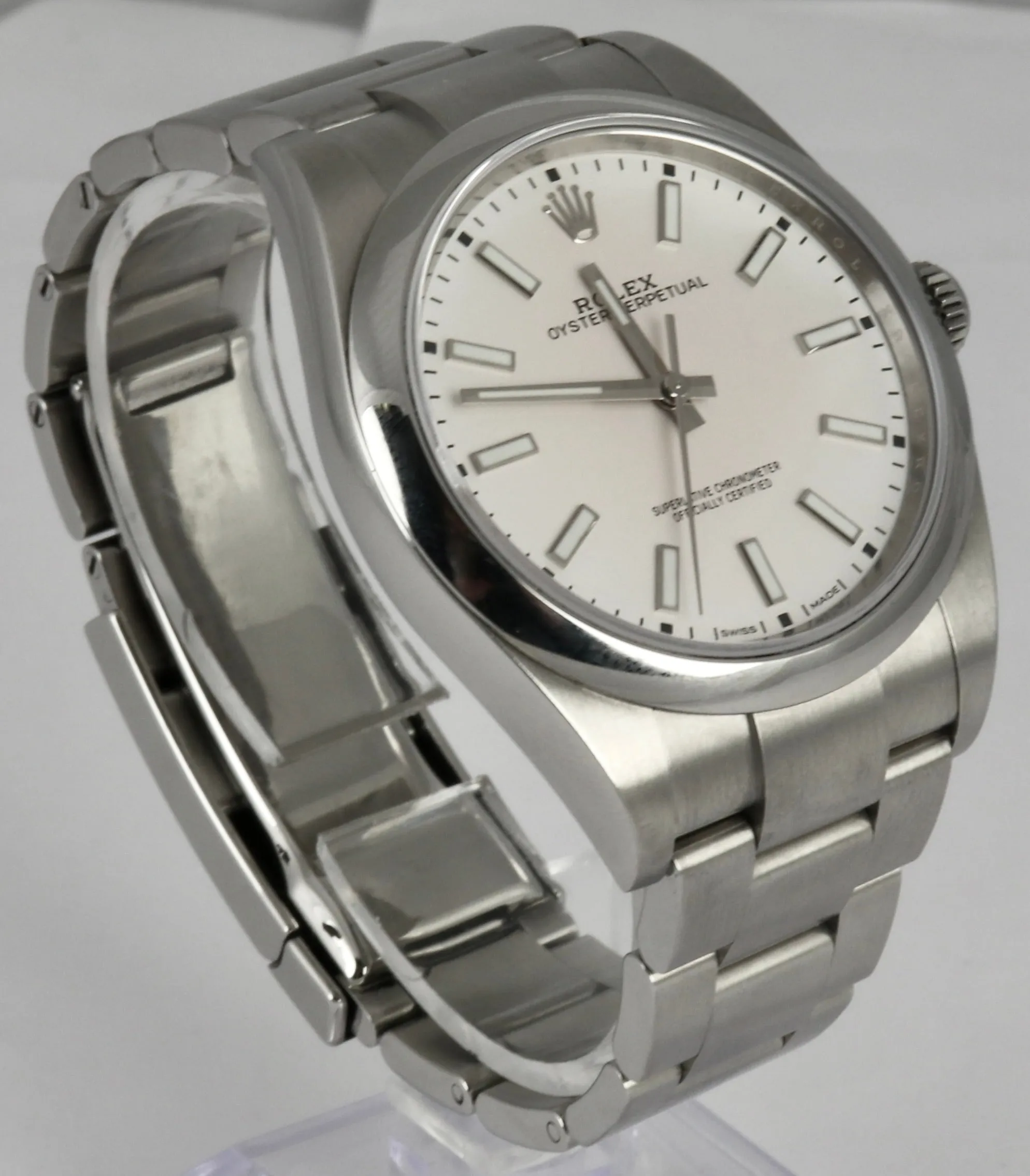 MINT 2019 Rolex Oyster Perpetual 39mm White Stainless Steel 114300 B P Watch