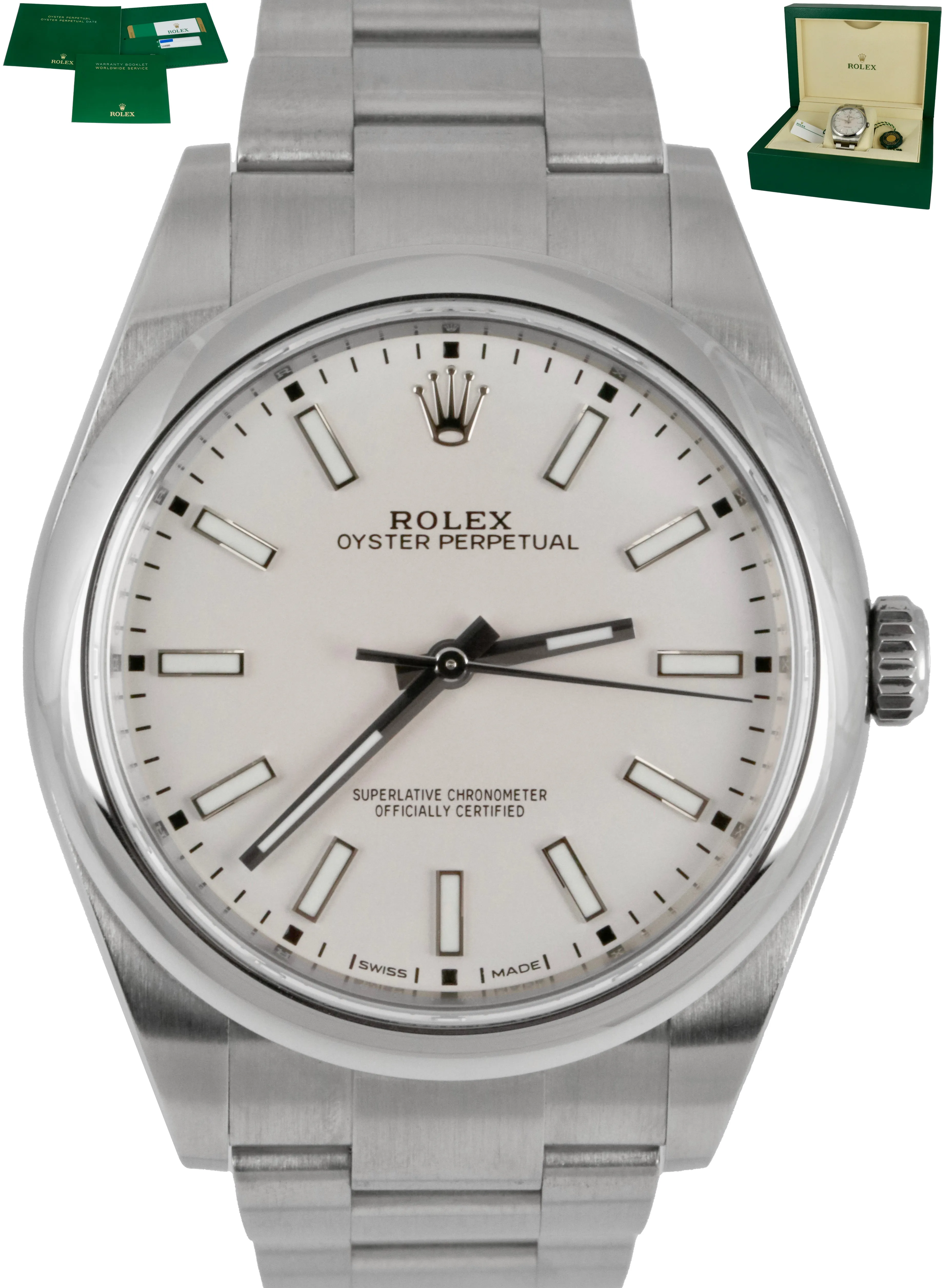 MINT 2019 Rolex Oyster Perpetual 39mm White Stainless Steel 114300 B P Watch