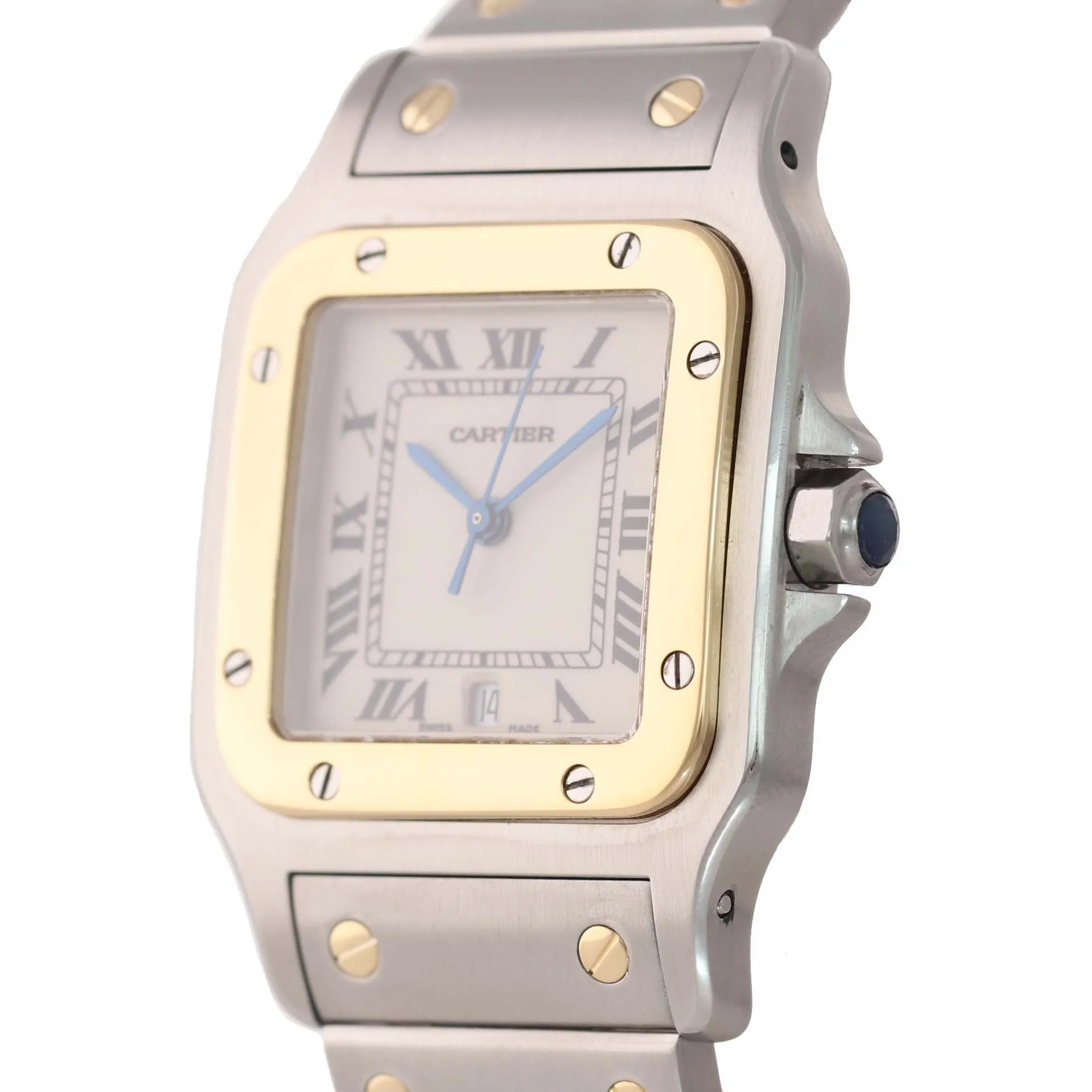 MINT Cartier Santos Galbee 1566 18k Gold Steel 29mm Roman Quartz Two Tone Watch