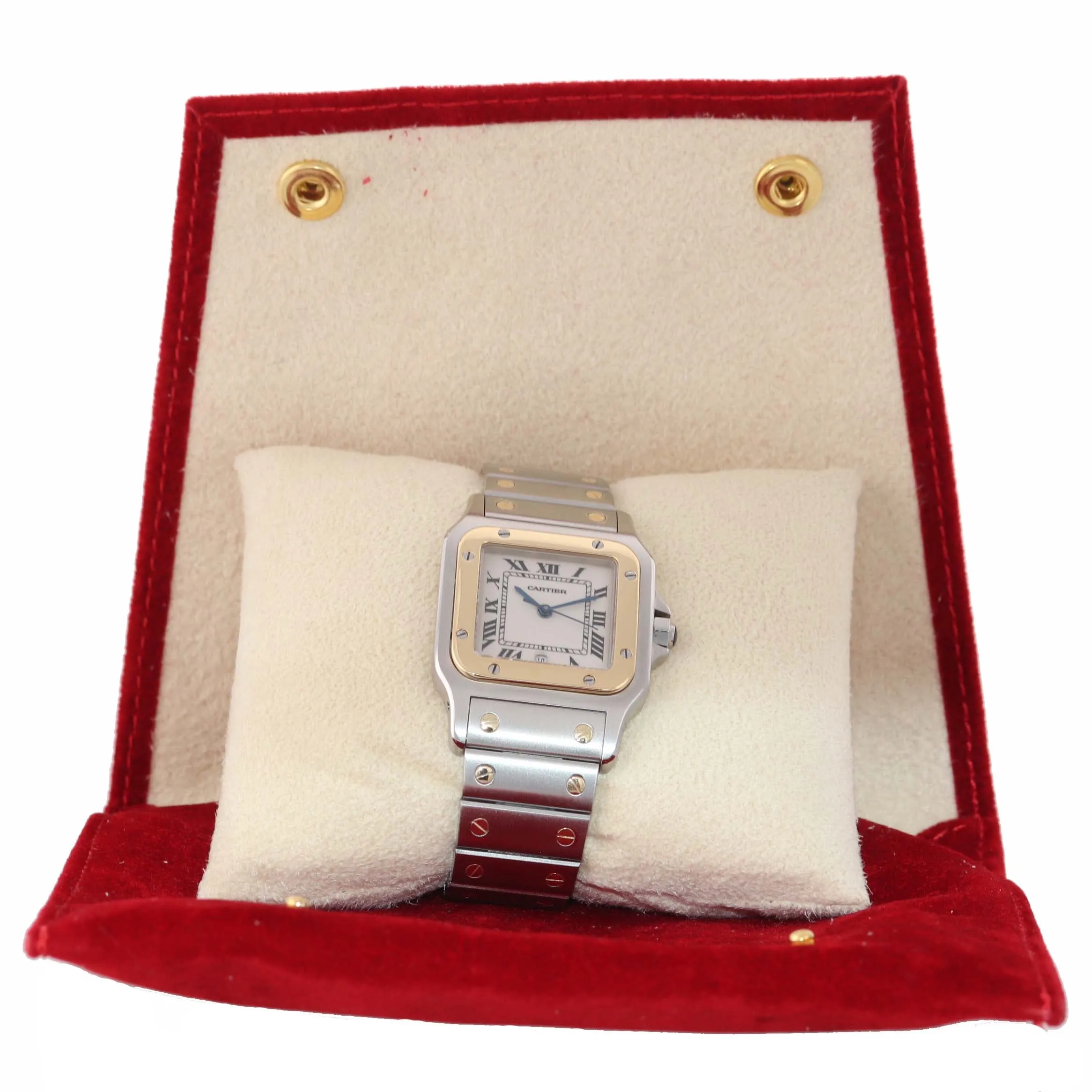MINT Cartier Santos Galbee 1566 18k Gold Steel 29mm Roman Quartz Two Tone Watch