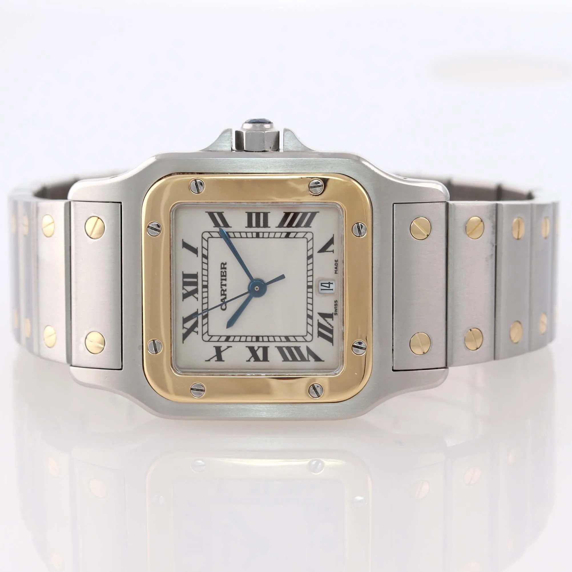 MINT Cartier Santos Galbee 1566 18k Gold Steel 29mm Roman Quartz Two Tone Watch