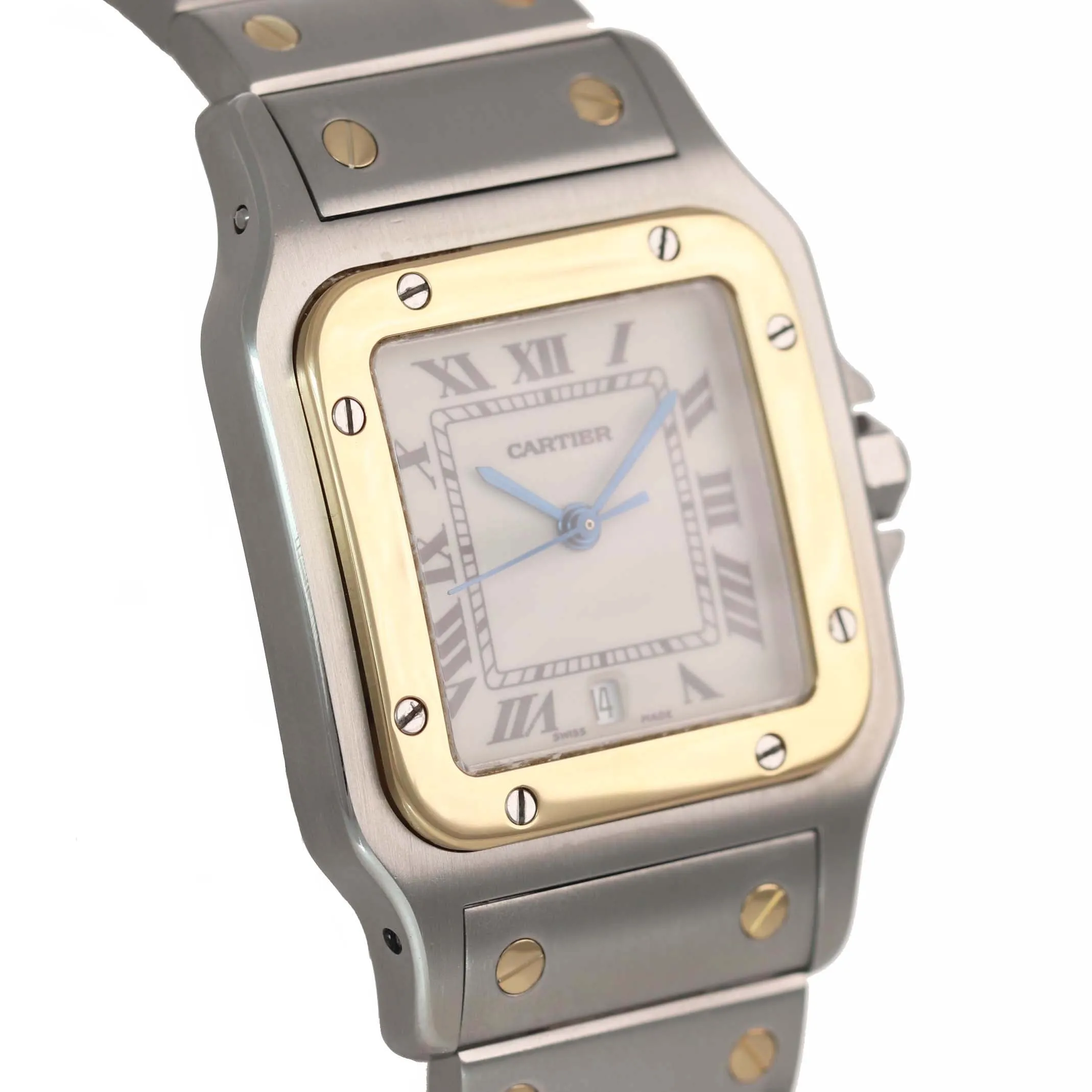 MINT Cartier Santos Galbee 1566 18k Gold Steel 29mm Roman Quartz Two Tone Watch