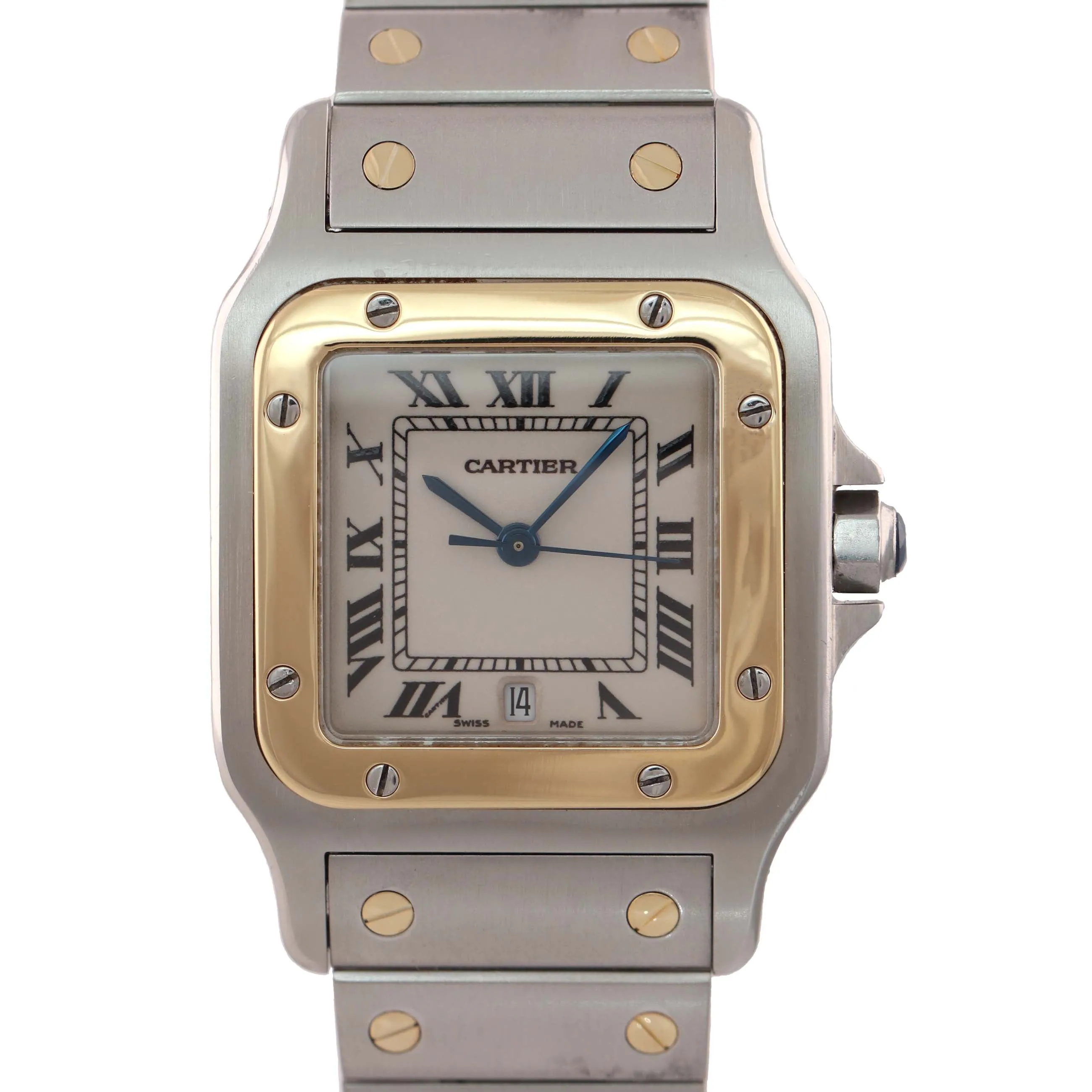 MINT Cartier Santos Galbee 1566 18k Gold Steel 29mm Roman Quartz Two Tone Watch