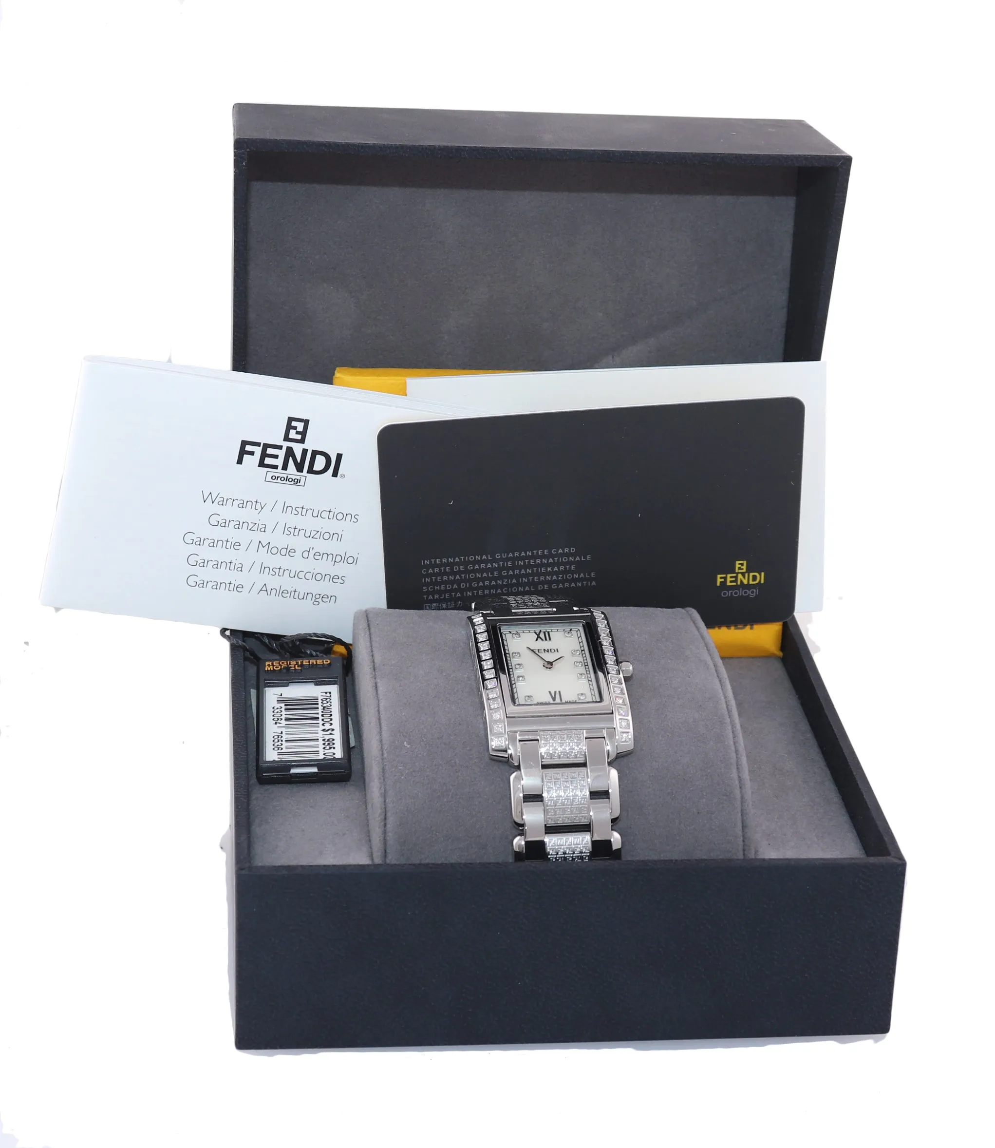 MINT Ladies Fendi Flip MOP Diamond Steel 004-7600M-411 27mm Quartz Watch