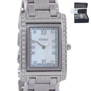 MINT Ladies Fendi Flip MOP Diamond Steel 004-7600M-411 27mm Quartz Watch