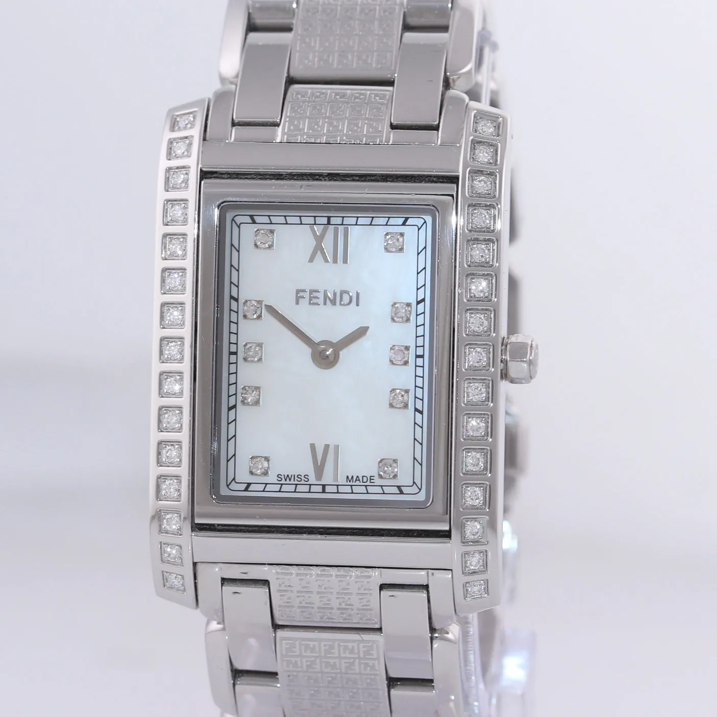 MINT Ladies Fendi Flip MOP Diamond Steel 004-7600M-411 27mm Quartz Watch