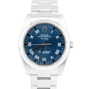 MINT Rolex Air-King Blue Roman Stainless Steel Smooth 34mm Oyster Watch 114200
