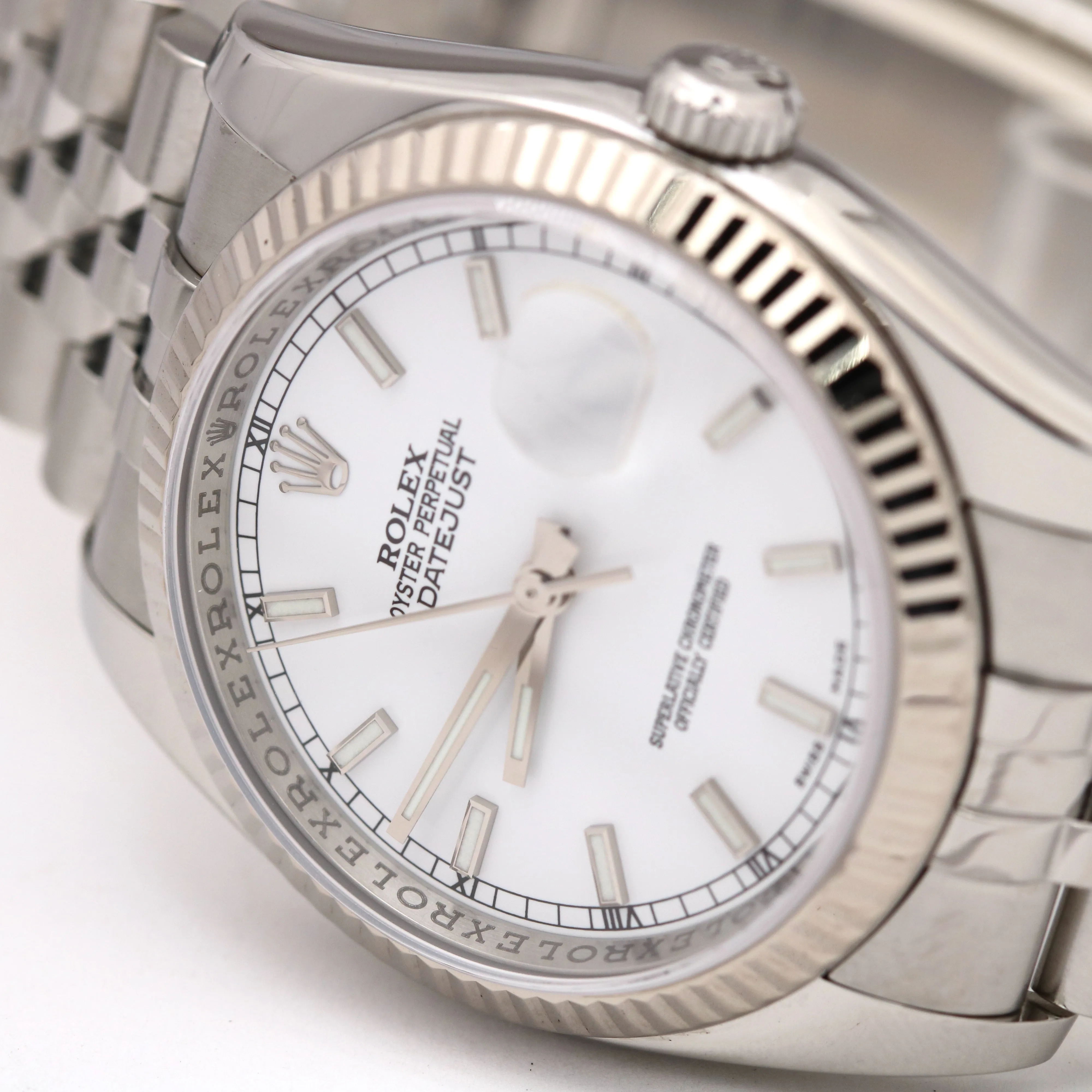 MINT Rolex DateJust JUBILEE White 36mm RED ROULETTE 18K Gold Steel Watch 116234