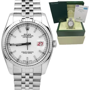 MINT Rolex DateJust JUBILEE White 36mm RED ROULETTE 18K Gold Steel Watch 116234