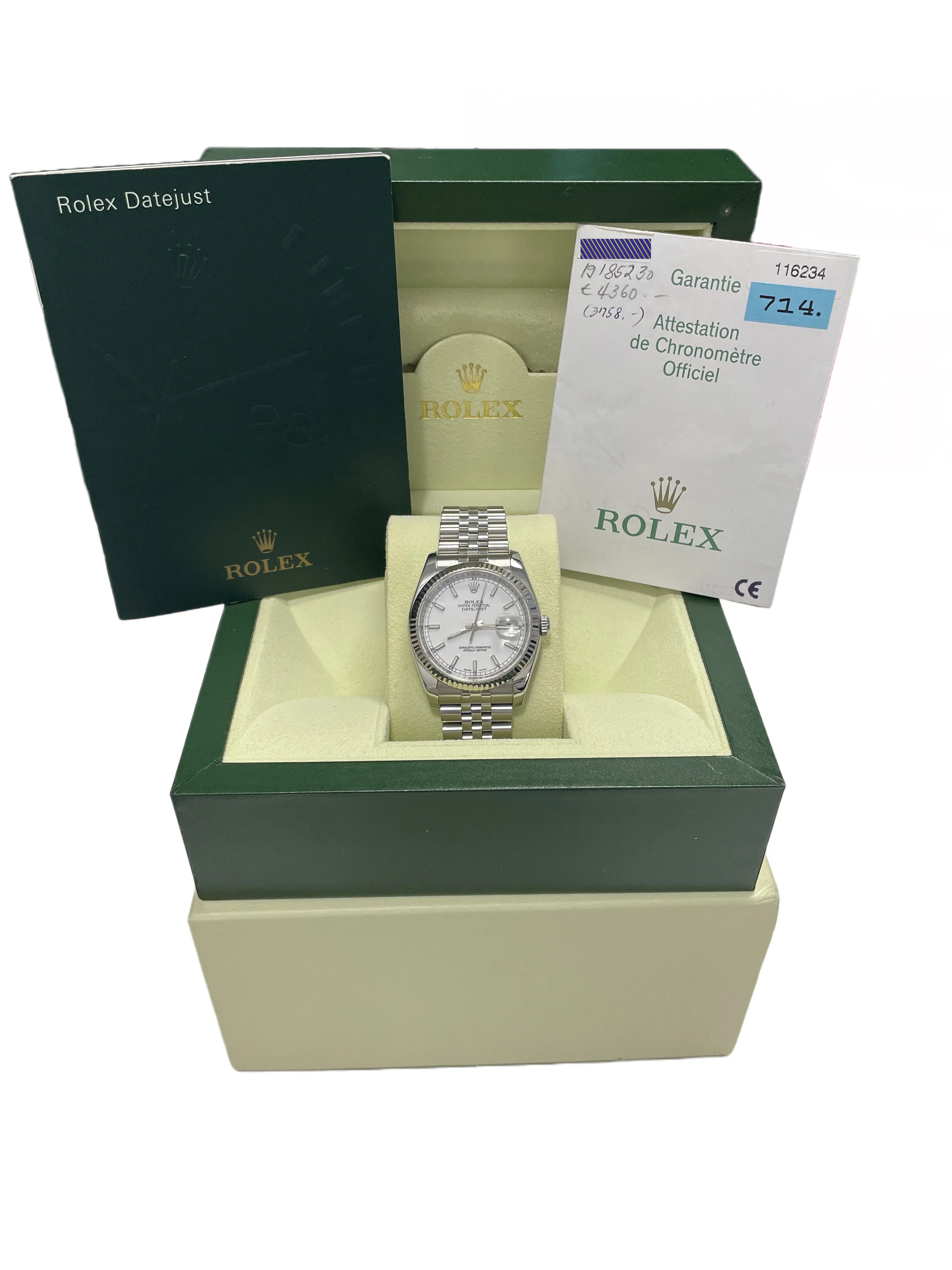 MINT Rolex DateJust JUBILEE White 36mm RED ROULETTE 18K Gold Steel Watch 116234