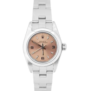 MINT Rolex Oyster Perpetual 24mm Pink Arabic Oyster NO-HOLES CASE Watch 76080