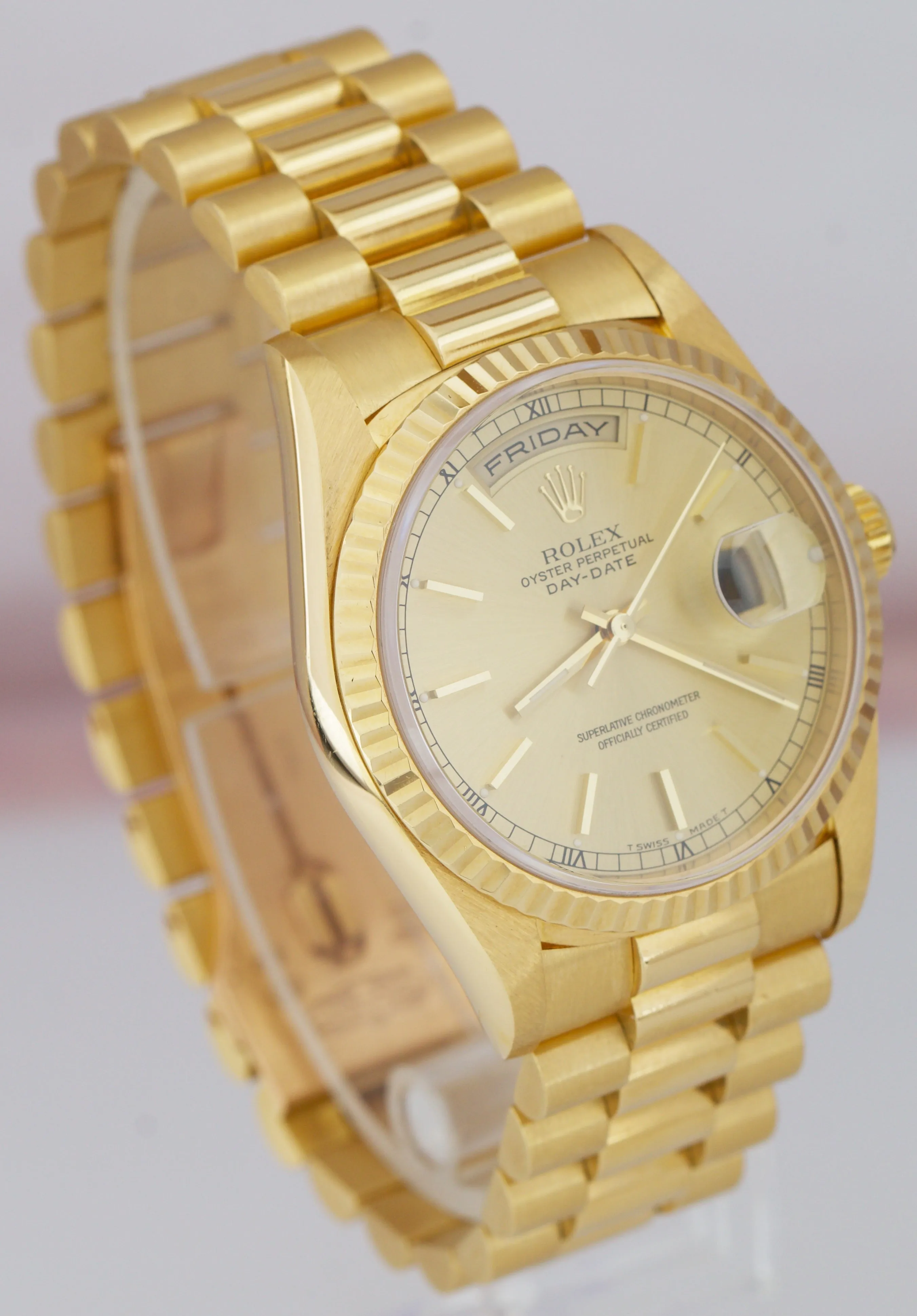 MINT UNPOLISHED Rolex Day-Date President 36mm Dbl. Quickset 18K Gold Watch 18238