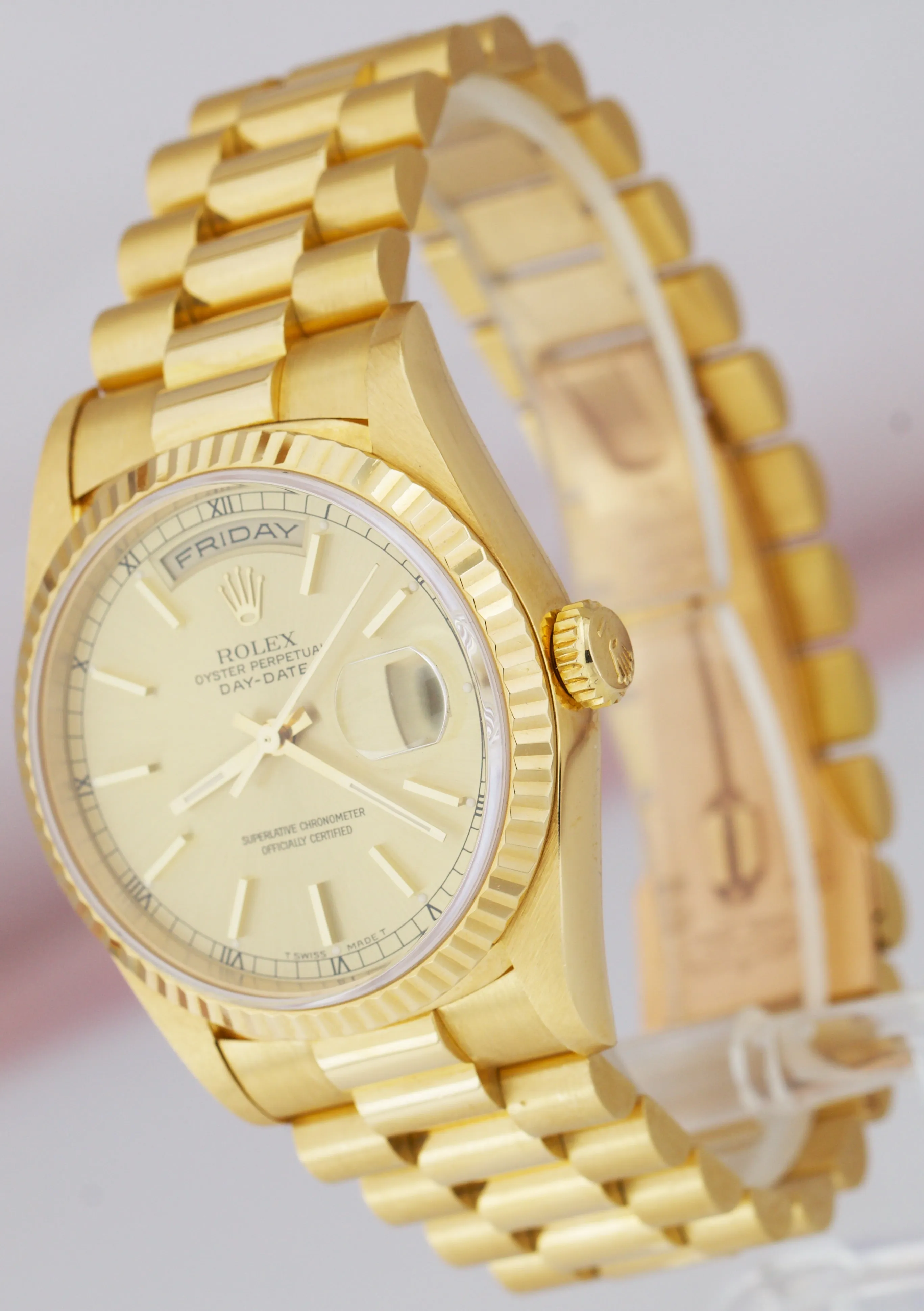 MINT UNPOLISHED Rolex Day-Date President 36mm Dbl. Quickset 18K Gold Watch 18238