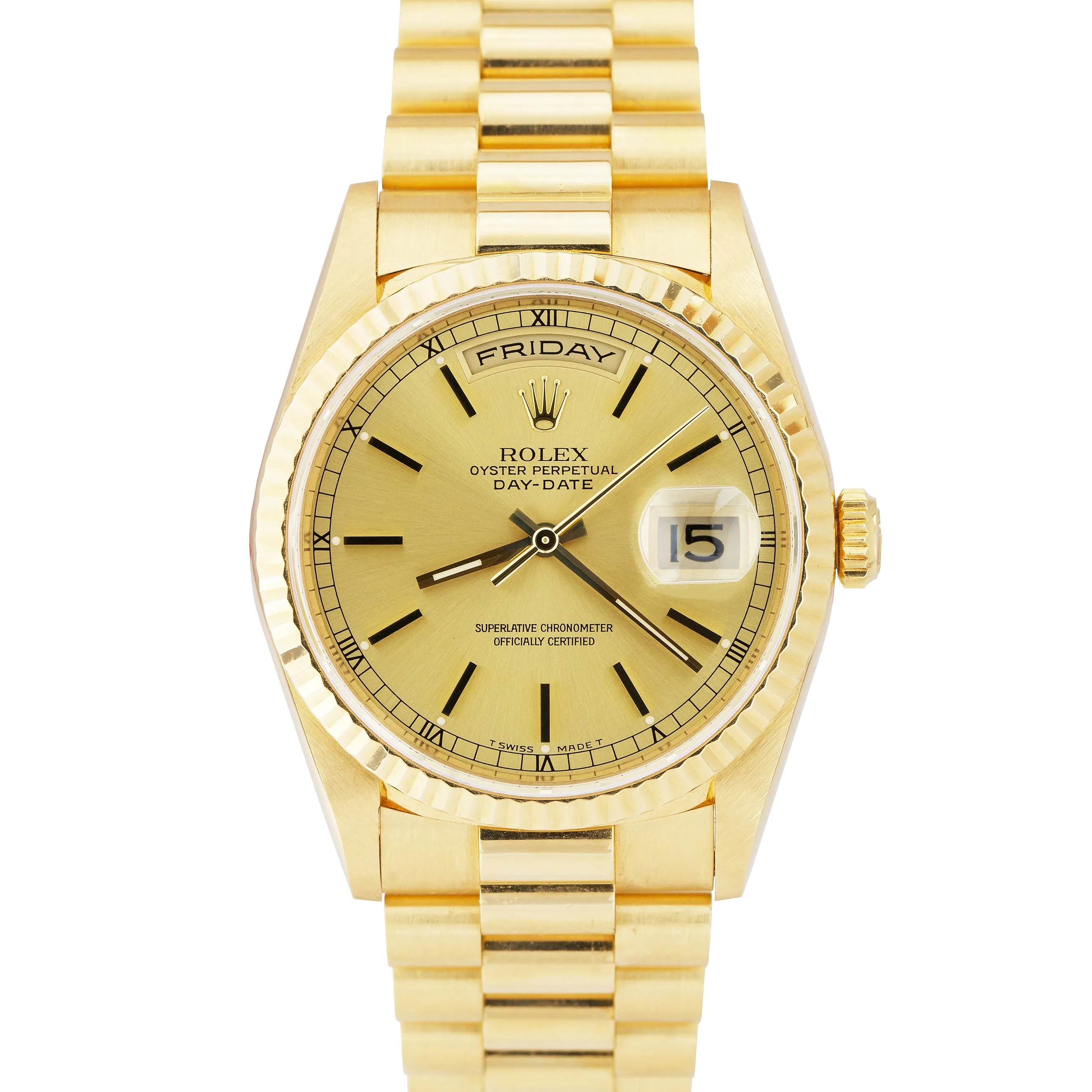 MINT UNPOLISHED Rolex Day-Date President 36mm Dbl. Quickset 18K Gold Watch 18238