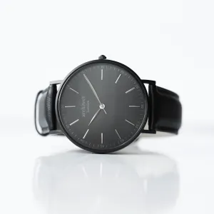 Modern Font Engraving - Men's Minimalist Watch   Jet Black Strap