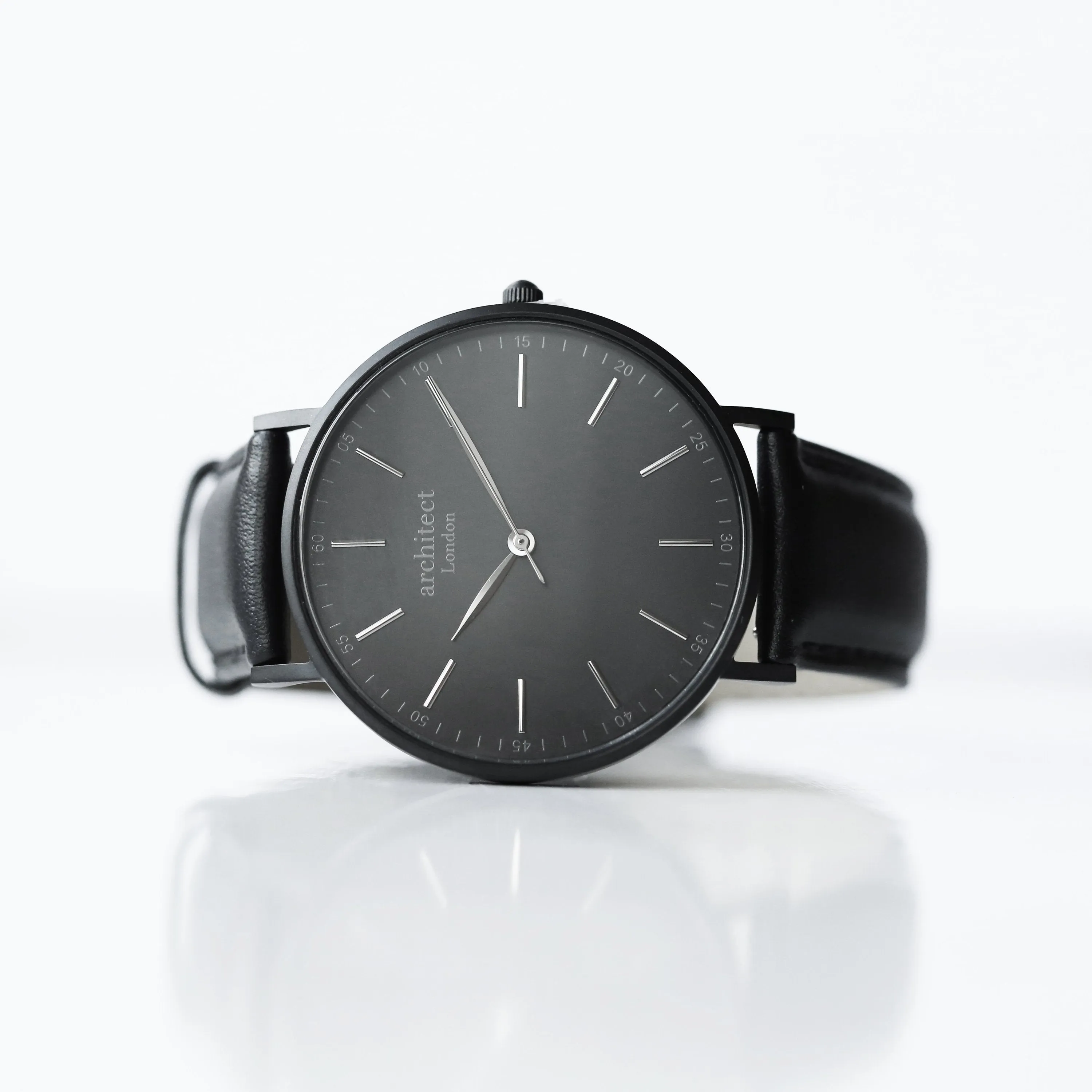 Modern Font Engraving - Men's Minimalist Watch   Jet Black Strap